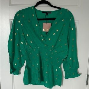 Harve Benard Emerald and Gold Blouse